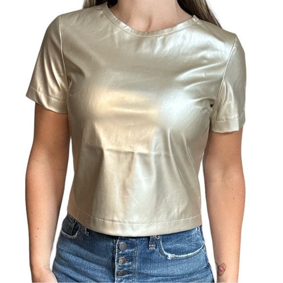 Tops - Porridge Collin Faux-Leather Short-Sleeve Top